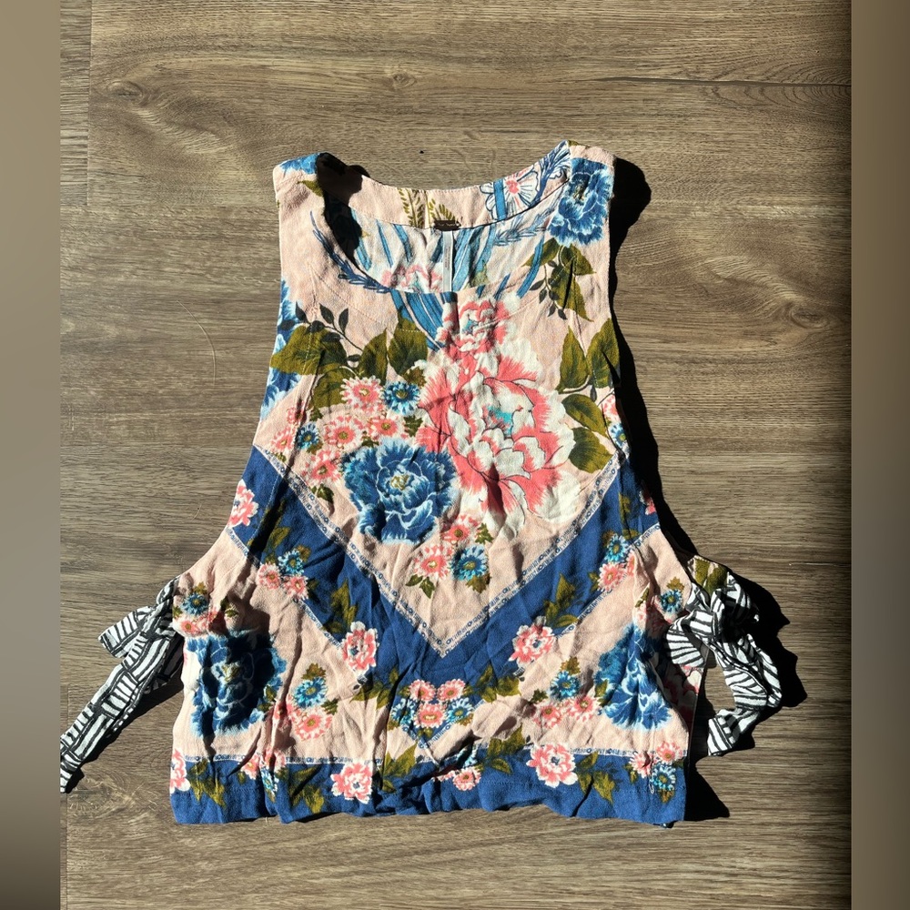 Free People Floral Sleeveless Top with Tie Sides
